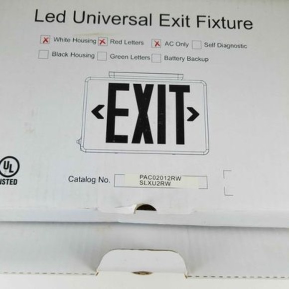 LED Universal Exit Fixture PAC02012RW White Housing Red Letters AC 12" X 7" Sign - Picture 4 of 8